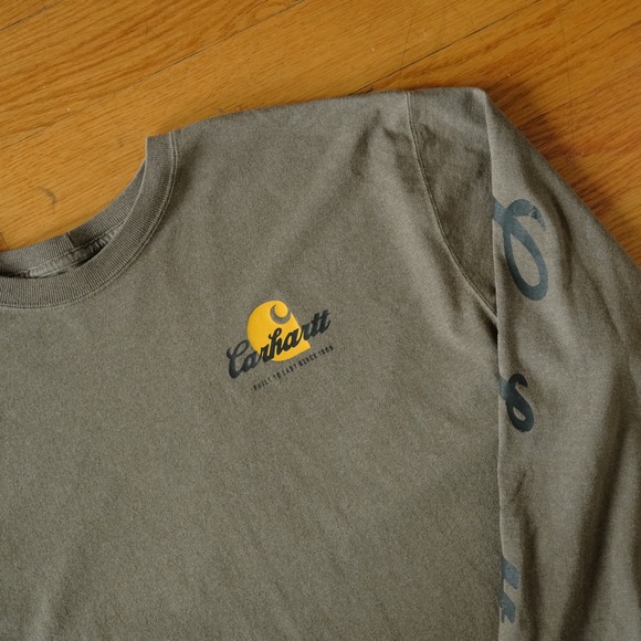 Carhartt Mens Long Sleeve T Shirt Graphic Print Khaki XL Built Since 1889 Cotton - Picture 2 of 8